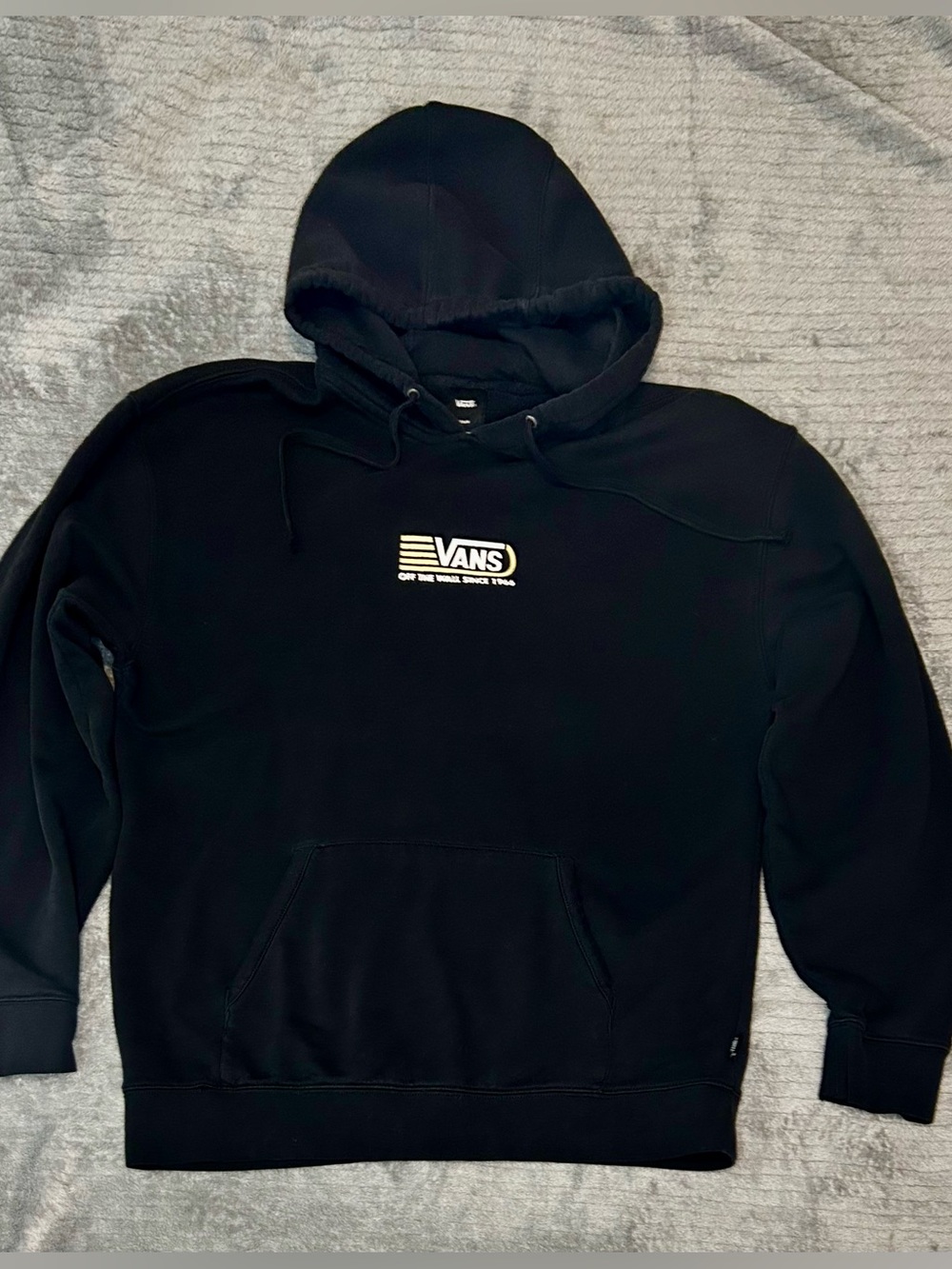 Vans Black Hoodie with White and Gold Logo Men Size Medium